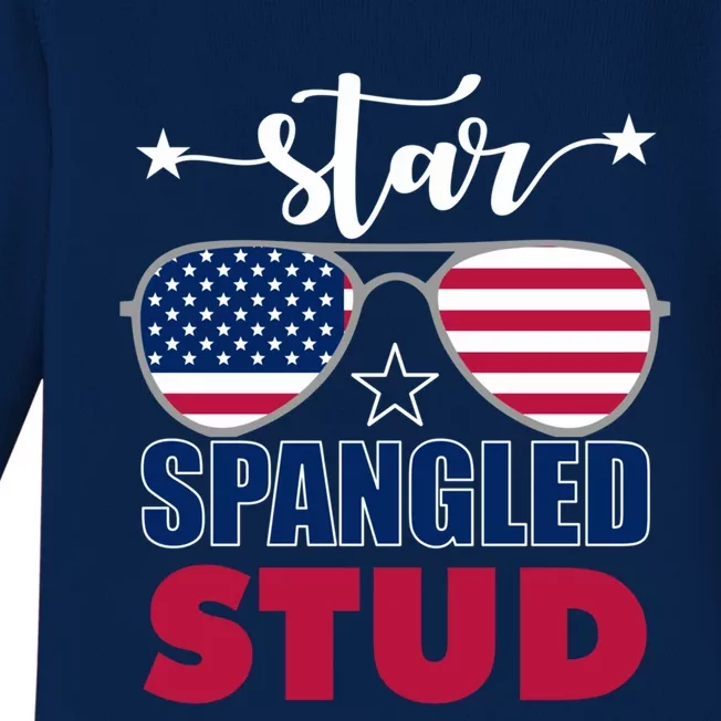 America Star Spangled Stud Graphic Gift Baby Long Sleeve Bodysuit