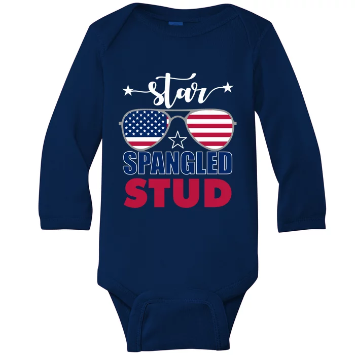 America Star Spangled Stud Graphic Gift Baby Long Sleeve Bodysuit