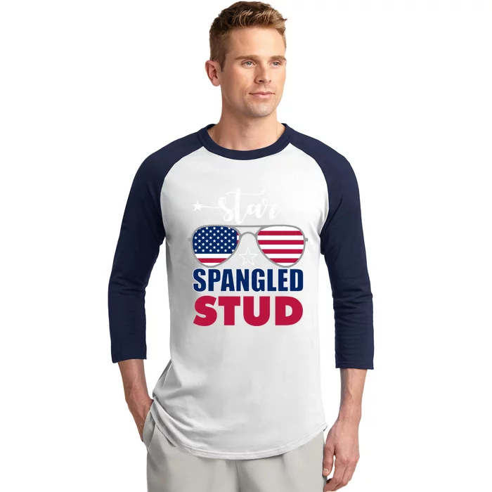 America Star Spangled Stud Graphic Gift Baseball Sleeve Shirt