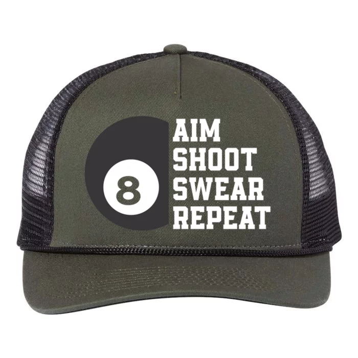 Aim Shoot Swear Repeat Funny Billiard Pool Billiards Snooker Great Gift Retro Rope Trucker Hat Cap