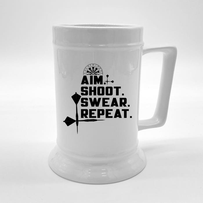 Aim Shoot Swear Repeat Funny Gift Dart Player Gift Front & Back Beer Stein