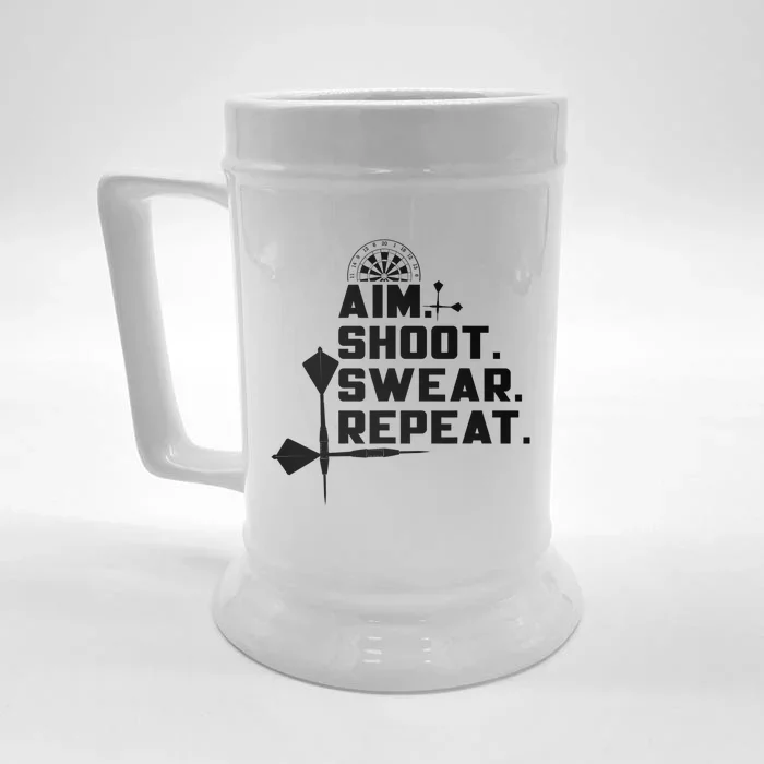 Aim Shoot Swear Repeat Funny Gift Dart Player Gift Front & Back Beer Stein