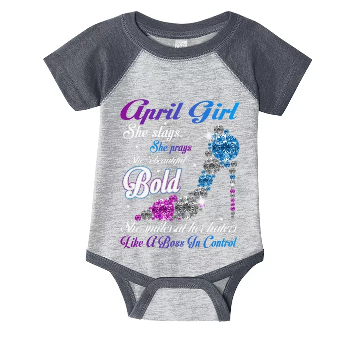 April She Slays She Prays She's Beautiful High Heels Infant Baby Jersey Bodysuit