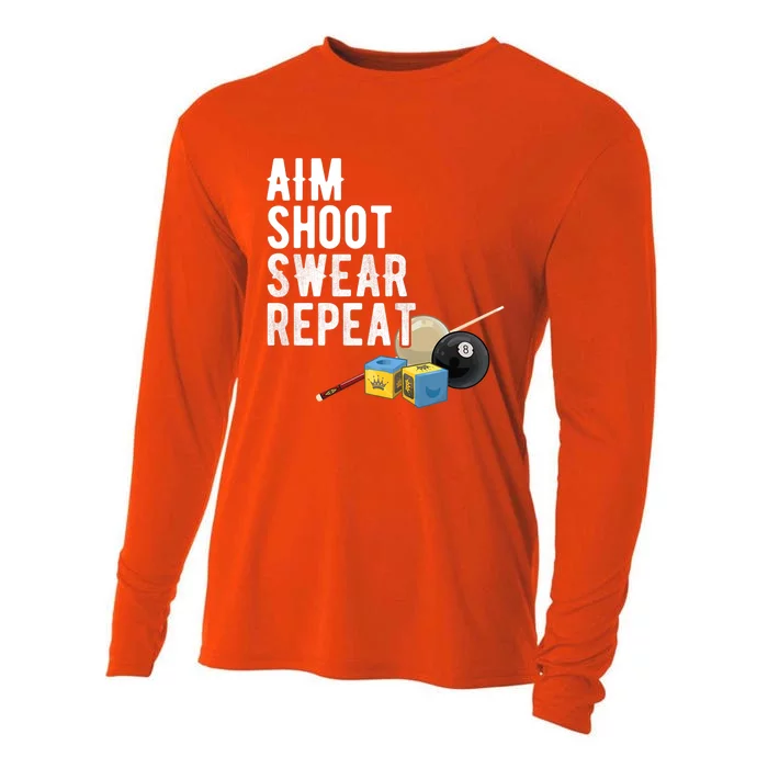 Aim Shoot Swear Repeat Cool Gift Pool Player Cool Gift Hall Shark Billiard Gift Cooling Performance Long Sleeve Crew