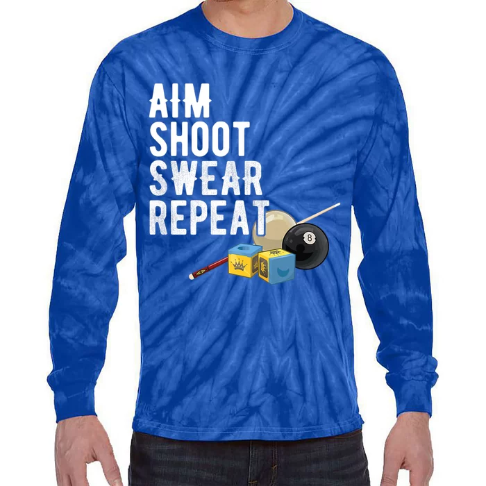 Aim Shoot Swear Repeat Cool Gift Pool Player Cool Gift Hall Shark Billiard Gift Tie-Dye Long Sleeve Shirt