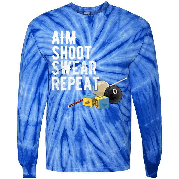 Aim Shoot Swear Repeat Cool Gift Pool Player Cool Gift Hall Shark Billiard Gift Tie-Dye Long Sleeve Shirt