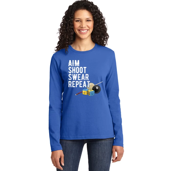 Aim Shoot Swear Repeat Cool Gift Pool Player Cool Gift Hall Shark Billiard Gift Ladies Long Sleeve Shirt