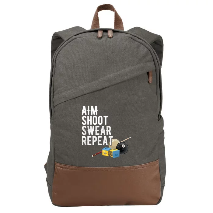 Aim Shoot Swear Repeat Cool Gift Pool Player Cool Gift Hall Shark Billiard Gift Cotton Canvas Backpack