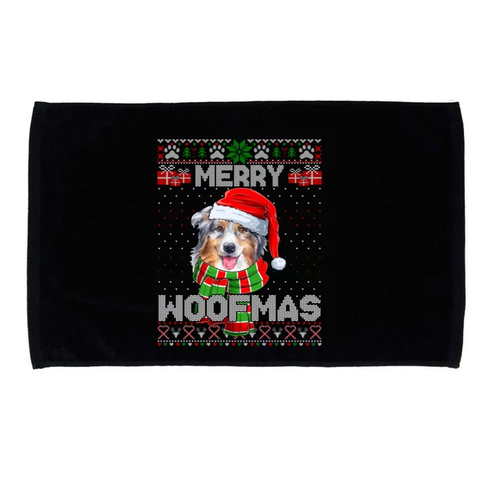 Australian Shepherd Santa Scarf Merry Woofmas Ugly Sweater Cool Gift Microfiber Hand Towel