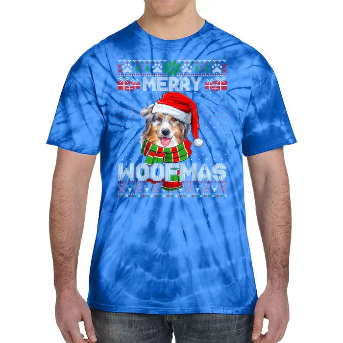 Australian Shepherd Santa Scarf Merry Woofmas Ugly Sweater Cool Gift Tie-Dye T-Shirt