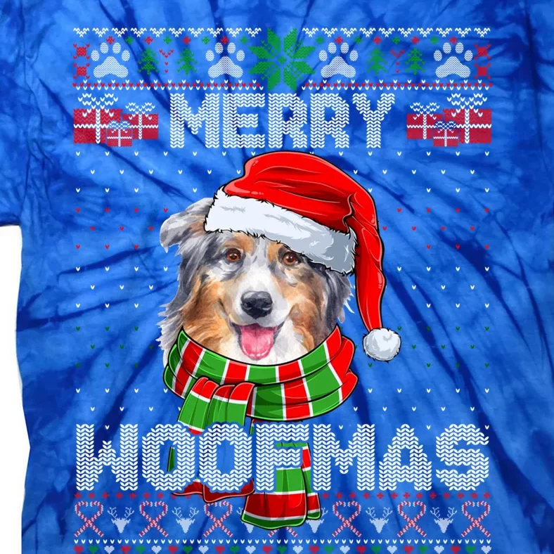 Australian Shepherd Santa Scarf Merry Woofmas Ugly Sweater Cool Gift Tie-Dye T-Shirt