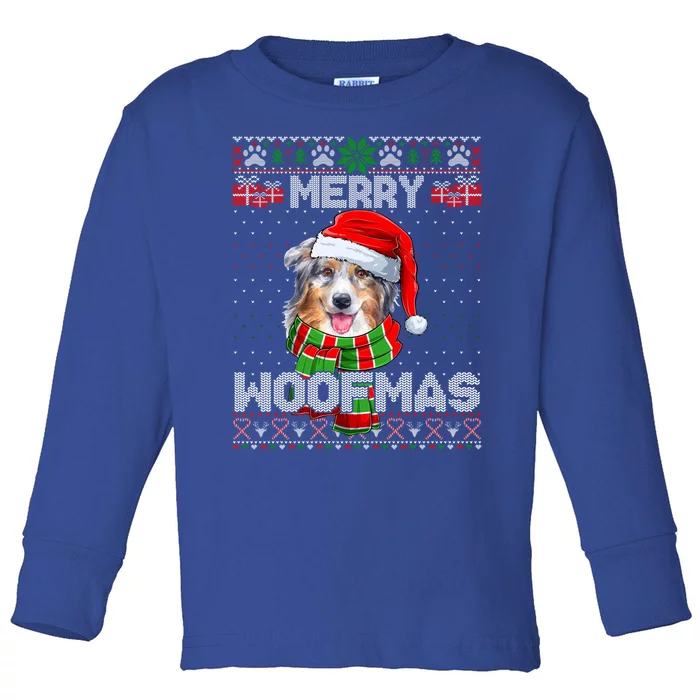 Australian Shepherd Santa Scarf Merry Woofmas Ugly Sweater Cool Gift Toddler Long Sleeve Shirt