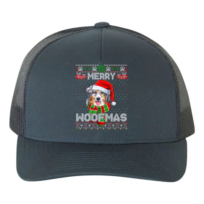 Australian Shepherd Santa Scarf Merry Woofmas Ugly Sweater Cool Gift Yupoong Adult 5-Panel Trucker Hat