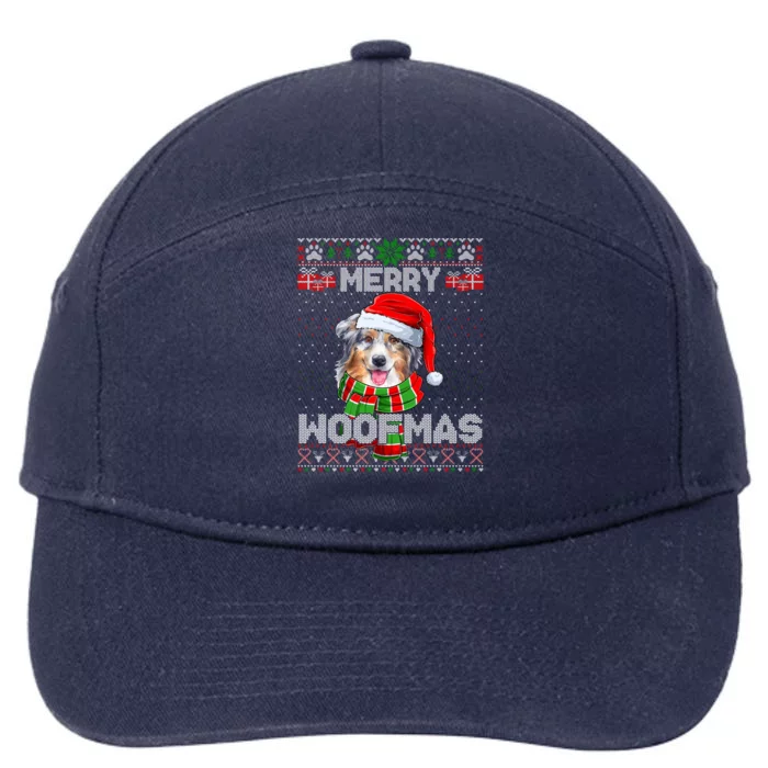 Australian Shepherd Santa Scarf Merry Woofmas Ugly Sweater Cool Gift 7-Panel Snapback Hat