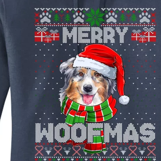 Australian Shepherd Santa Scarf Merry Woofmas Ugly Sweater Cool Gift Women's Pullover Hoodie