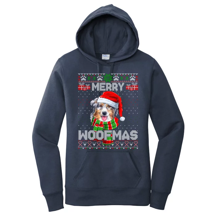 Australian Shepherd Santa Scarf Merry Woofmas Ugly Sweater Cool Gift Women's Pullover Hoodie