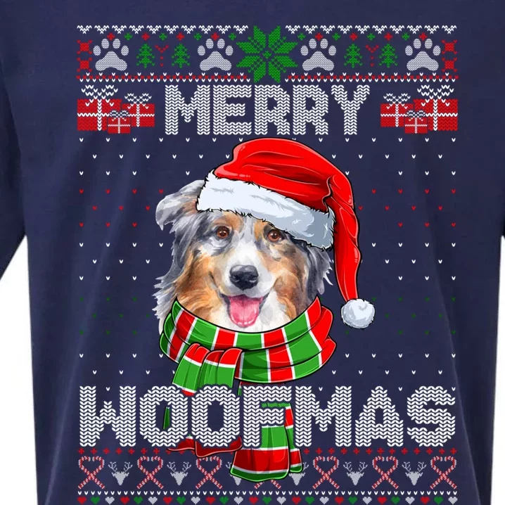 Australian Shepherd Santa Scarf Merry Woofmas Ugly Sweater Cool Gift Sueded Cloud Jersey T-Shirt