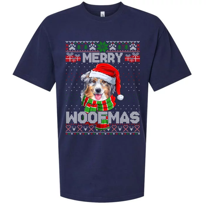 Australian Shepherd Santa Scarf Merry Woofmas Ugly Sweater Cool Gift Sueded Cloud Jersey T-Shirt