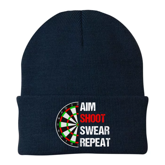 Aim Shot Swear Repeat Darts With Dartboard Design Gift Knit Cap Winter Beanie