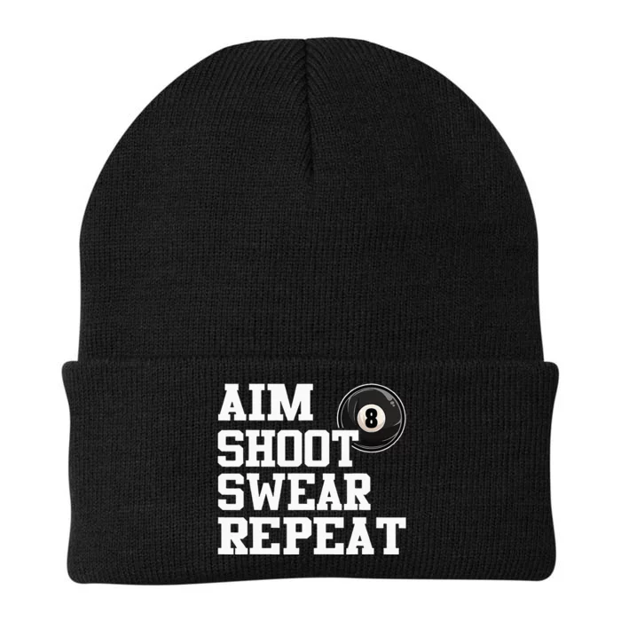 Aim Shoot Swear Repeat 8 Ball Pool Billiards Player Funny Knit Cap Winter Beanie