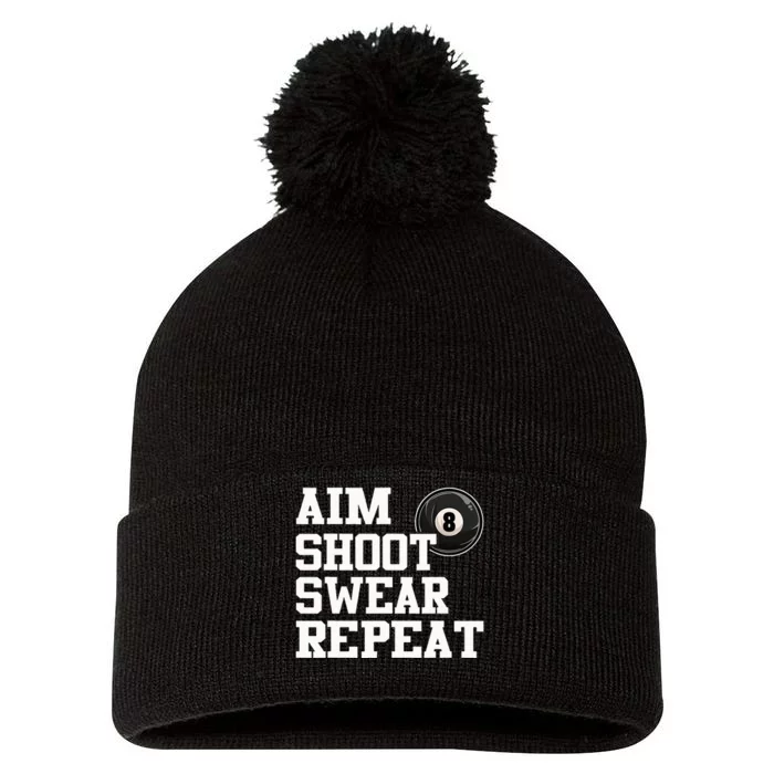 Aim Shoot Swear Repeat 8 Ball Pool Billiards Player Funny Pom Pom 12in Knit Beanie