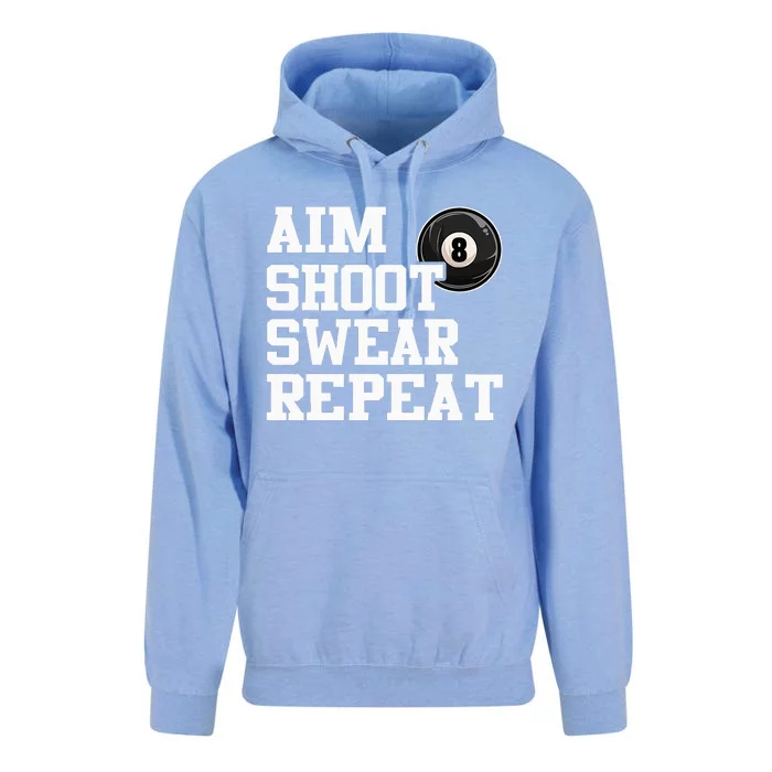 Aim Shoot Swear Repeat 8 Ball Pool Billiards Player Funny Unisex Surf Hoodie