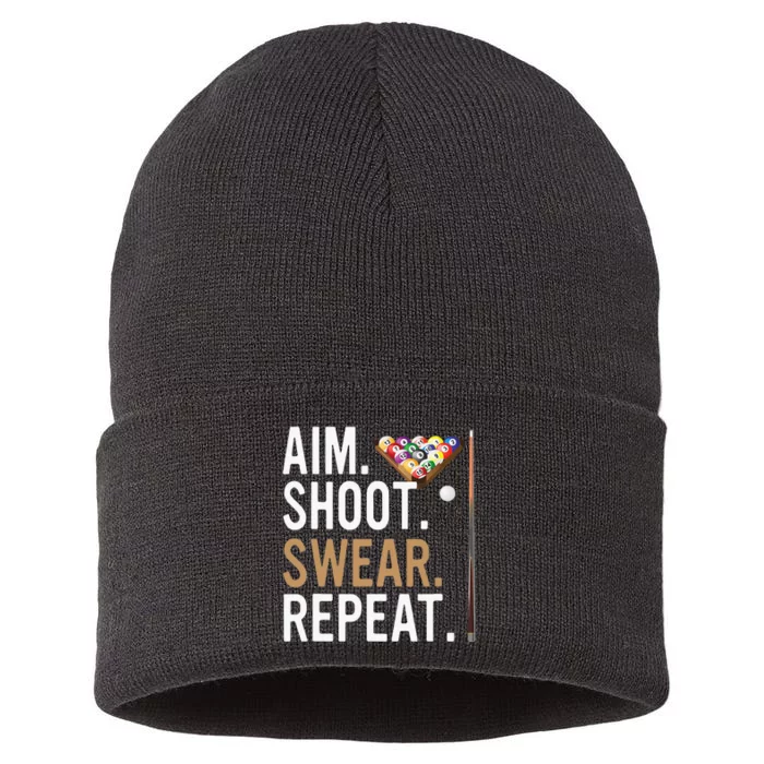 Aim Shoot Swear Repeat Pool Billiard Sustainable Knit Beanie