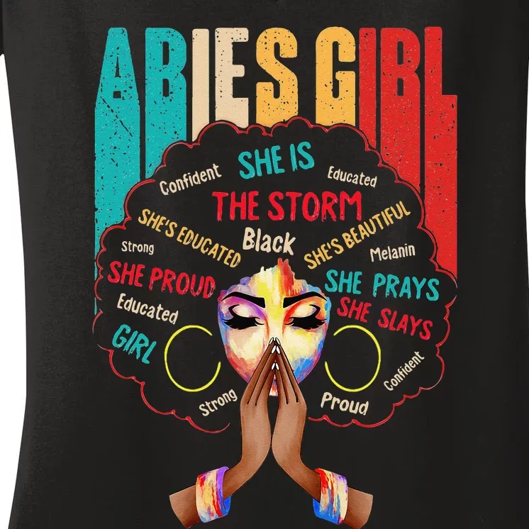 Aries She Slays & Prays March April Birthday Queens Women's V-Neck T-Shirt