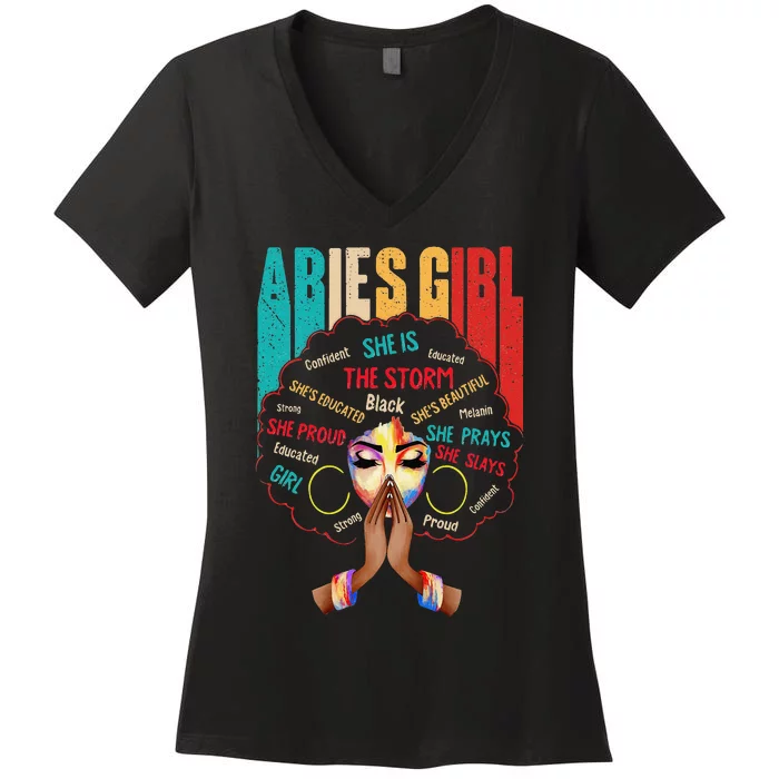 Aries She Slays & Prays March April Birthday Queens Women's V-Neck T-Shirt