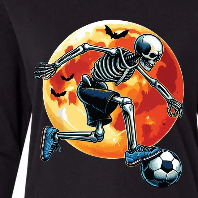 American Soccer Skeleton Halloween Boy Soccer Funny Womens Cotton Relaxed Long Sleeve T-Shirt