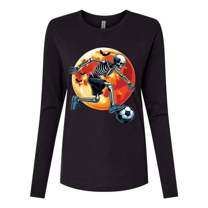 American Soccer Skeleton Halloween Boy Soccer Funny Womens Cotton Relaxed Long Sleeve T-Shirt