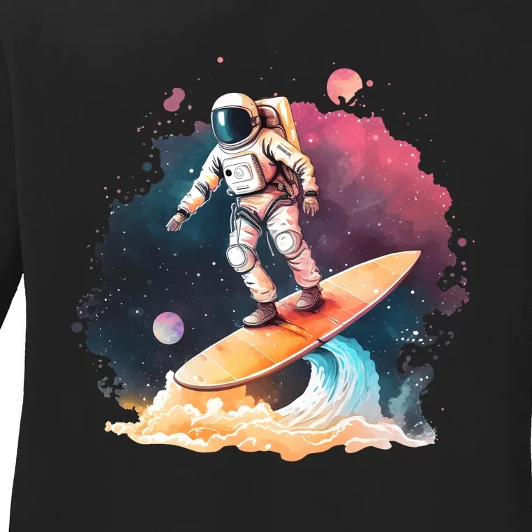 Astronaut Surfing Space Surfer Gift Ladies Long Sleeve Shirt