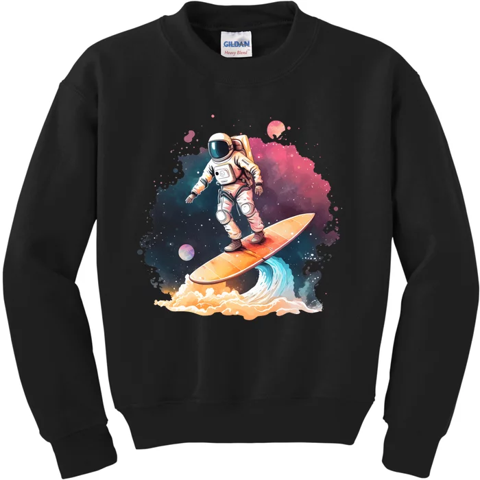 Astronaut Surfing Space Surfer Gift Kids Sweatshirt