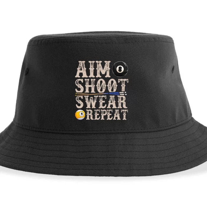 Aim Shoot Swear Repeat Funny Pool Billards Sustainable Bucket Hat