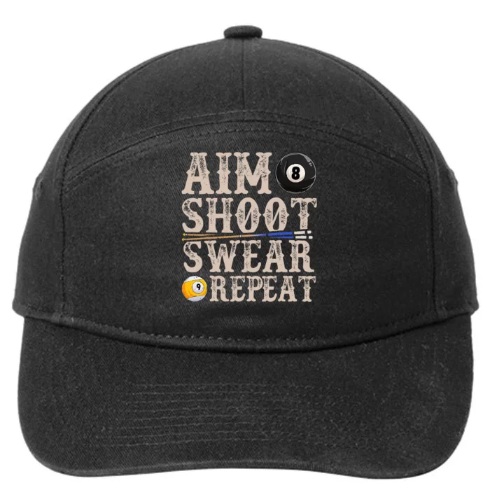 Aim Shoot Swear Repeat Funny Pool Billards 7-Panel Snapback Hat