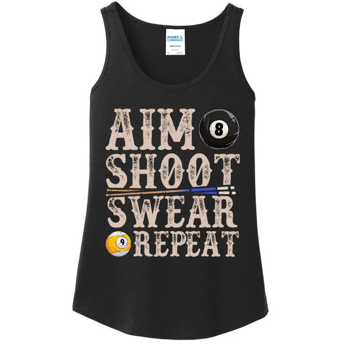 Aim Shoot Swear Repeat Funny Pool Billards Ladies Essential Tank