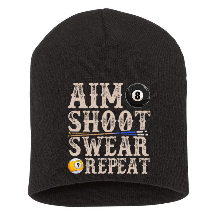 Aim Shoot Swear Repeat Funny Pool Billards Short Acrylic Beanie