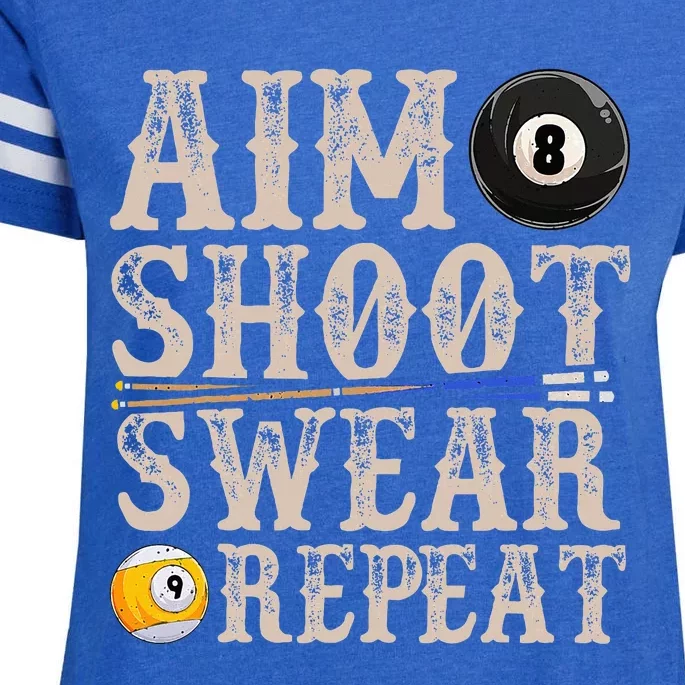 Aim Shoot Swear Repeat Funny Pool Billards Enza Ladies Jersey Football T-Shirt