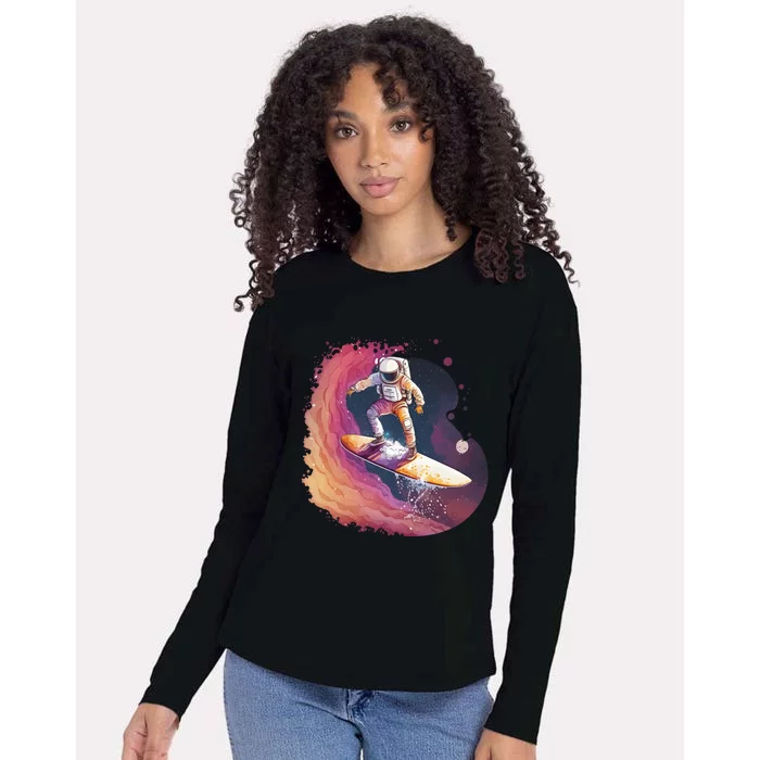 Astronaut Surfing Space Surfer Womens Cotton Relaxed Long Sleeve T-Shirt