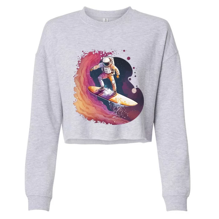 Astronaut Surfing Space Surfer Cropped Pullover Crew