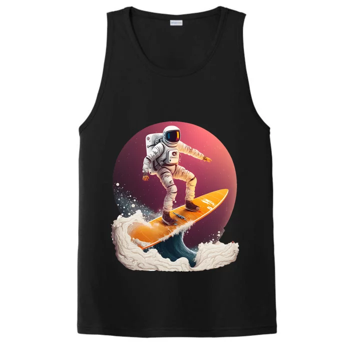 Astronaut Surfing Space Surfer Performance Tank