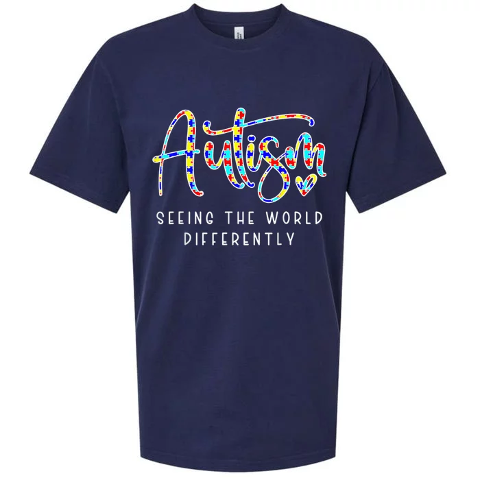 Autism Shirt Seeing The World Differently Autism Awareness Sueded Cloud Jersey T-Shirt