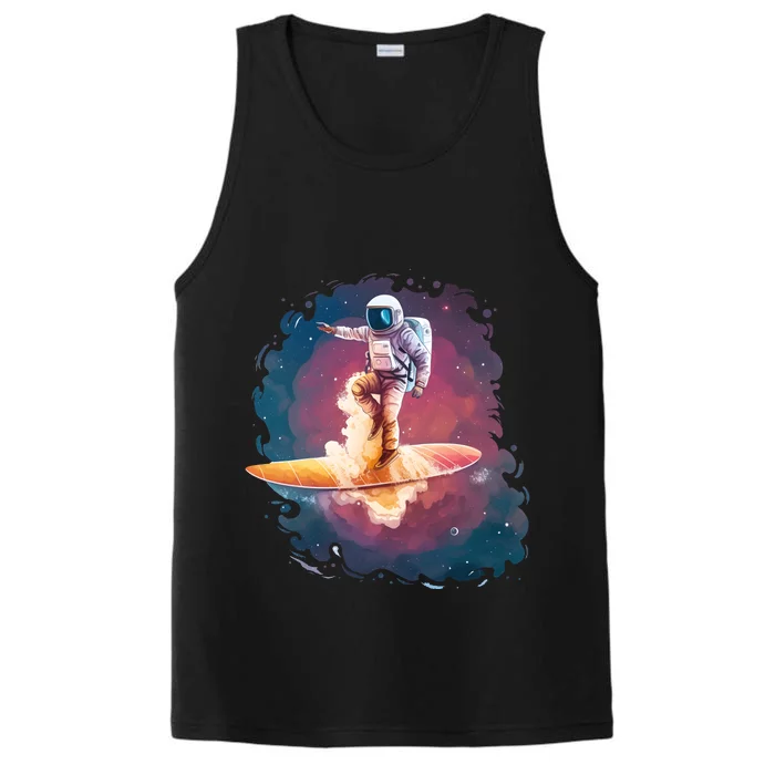 Astronaut Surfing Space Surfer Performance Tank