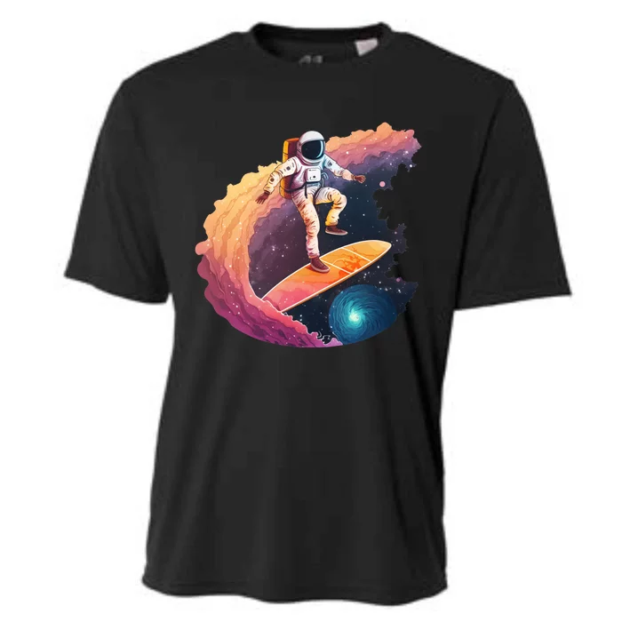 Astronaut Surfing Space Surfer Cooling Performance Crew T-Shirt