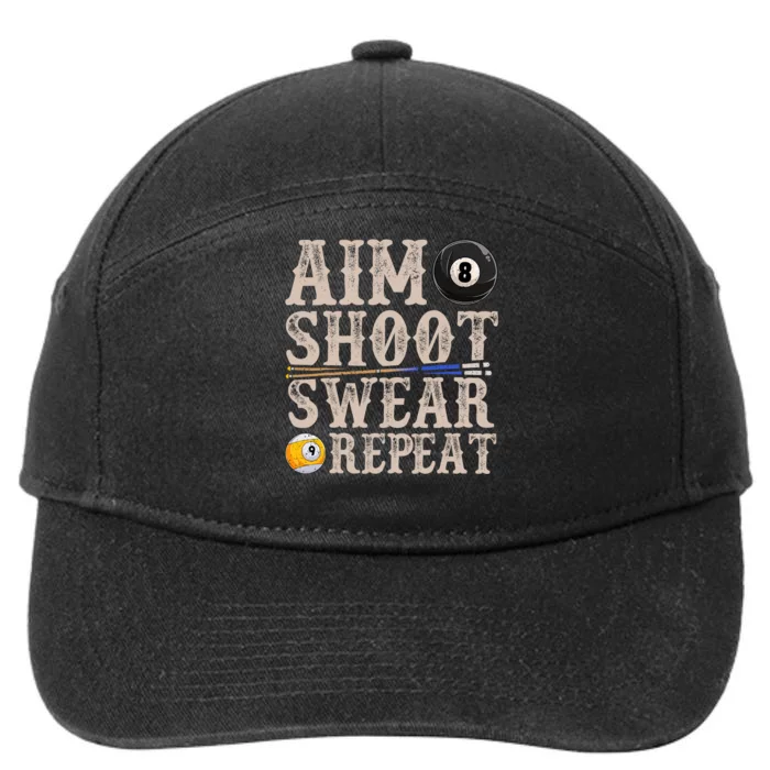 Aim Shoot Swear Repeat Funny Pool Billards Gift 7-Panel Snapback Hat