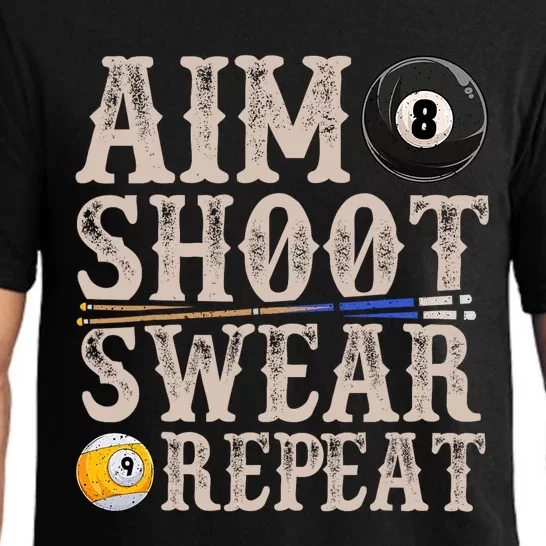 Aim Shoot Swear Repeat Funny Pool Billards Gift Pajama Set