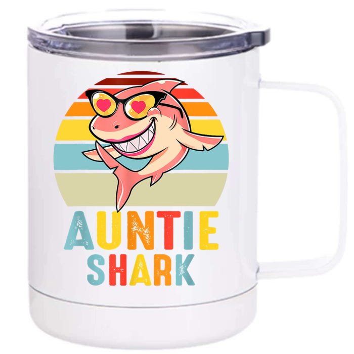 Auntie Shark Shark Family Happy Mother's Day Vintage Front & Back 12oz Stainless Steel Tumbler Cup