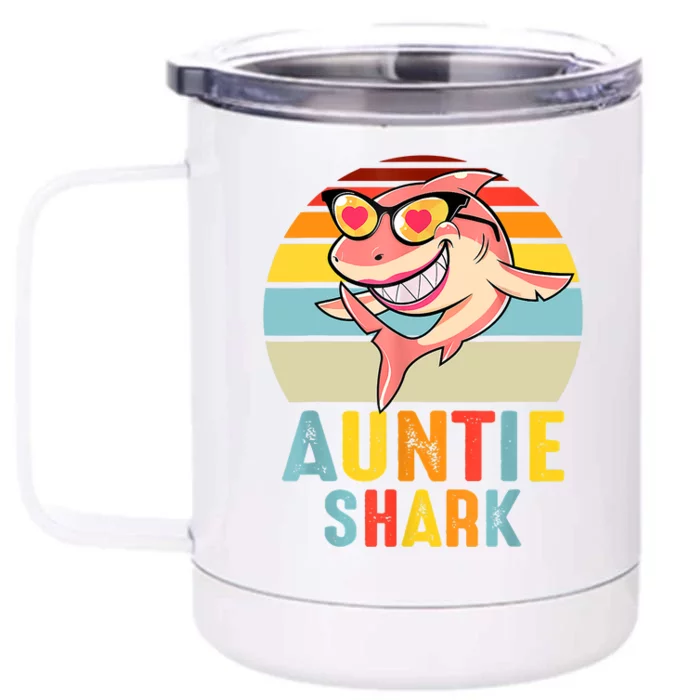 Auntie Shark Shark Family Happy Mother's Day Vintage Front & Back 12oz Stainless Steel Tumbler Cup