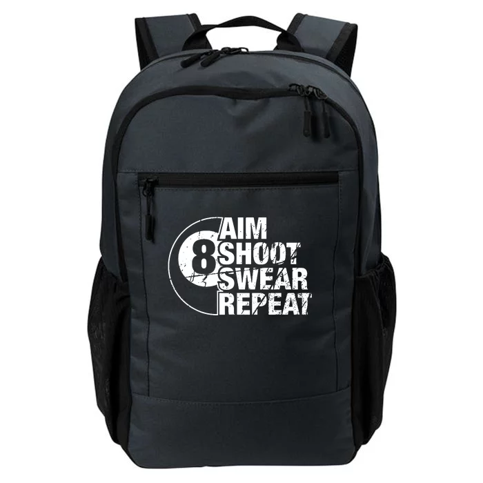 Aim Shoot Swear Repeat 8 Ball Pool Billiards Player Daily Commute Backpack