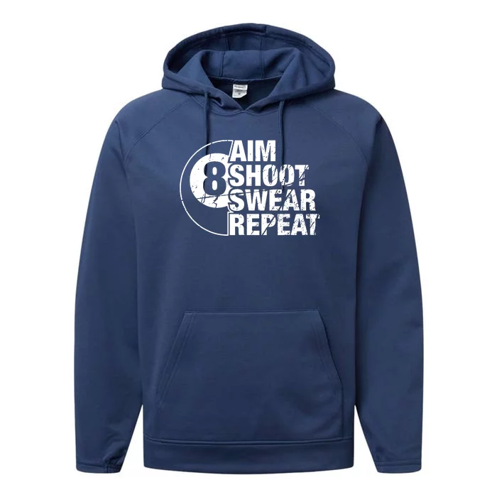 Aim Shoot Swear Repeat 8 Ball Pool Billiards Player Performance Fleece Hoodie